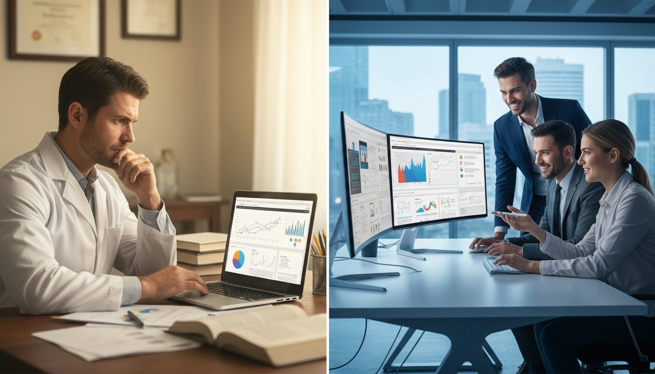 Comparison of DIY chiropractic website optimization versus hiring professional CRO services showing both options