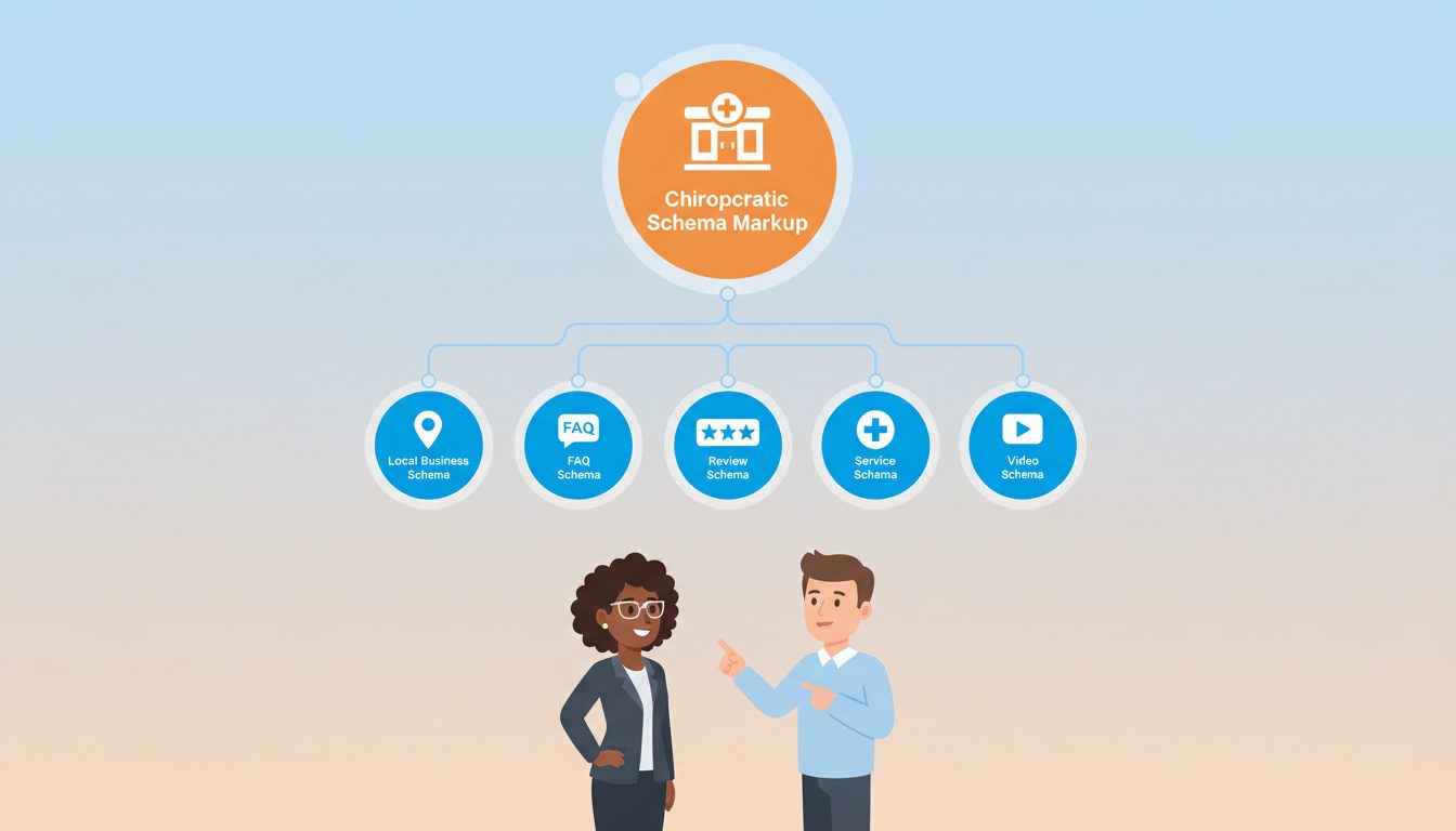 Different types of schema markup for chiropractic websites including location business FAQ and review schema