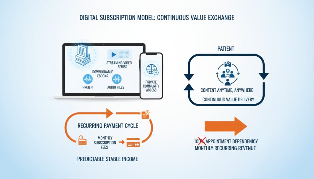 Digital subscription products providing continuous access for monthly recurring revenue beyond appointments