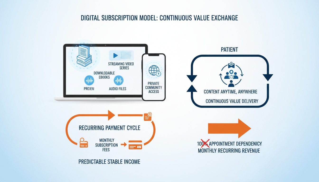 Digital subscription products providing continuous access for monthly recurring revenue beyond appointments
