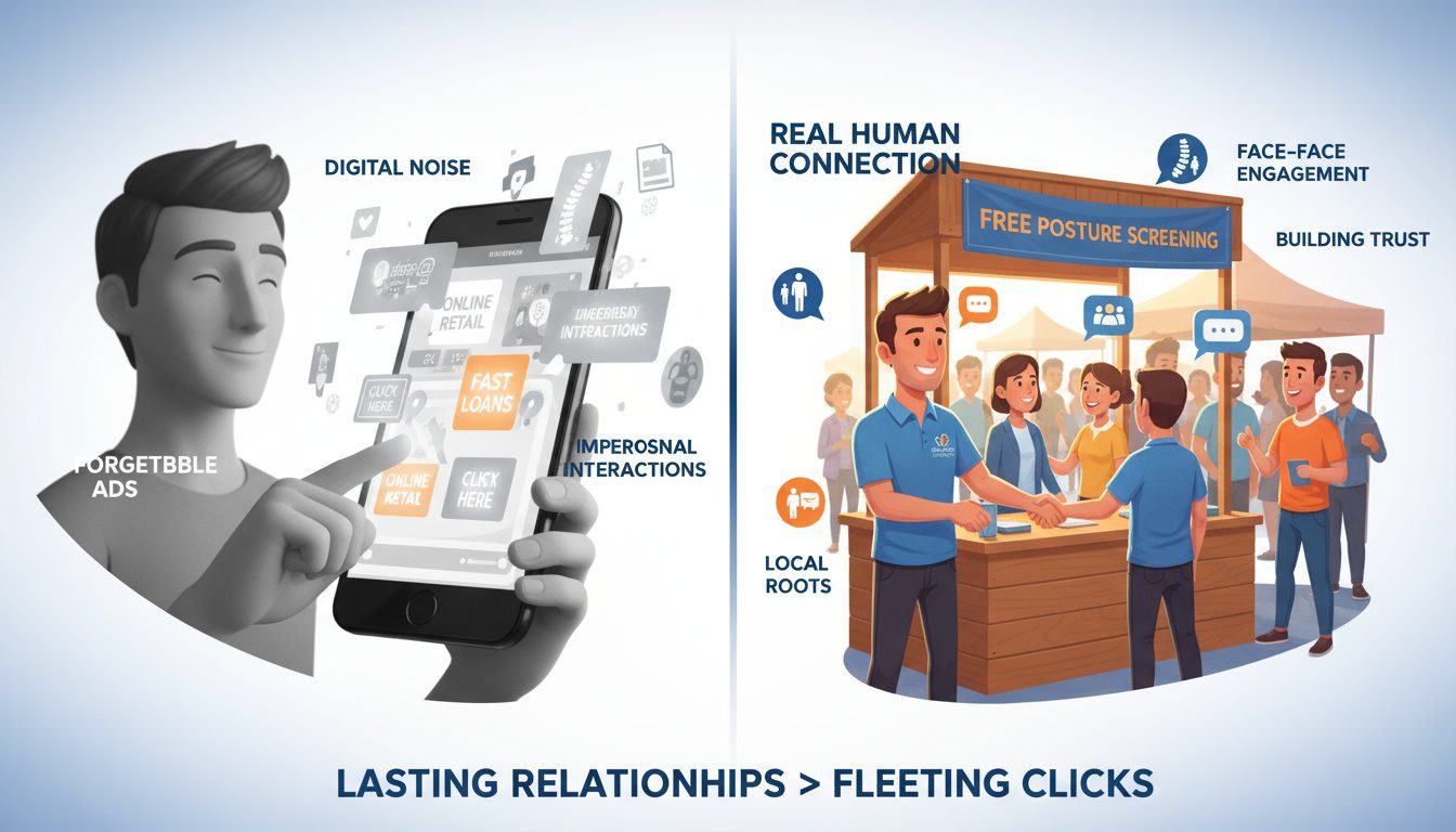Face-to-face community event connection building lasting trust versus forgettable digital advertising