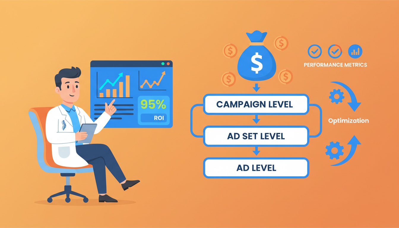 Facebook ads budget management showing campaign structure and performance optimization workflow