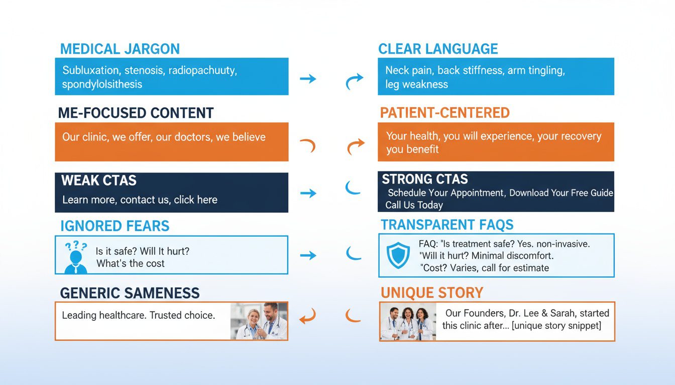 Five copywriting mistakes from jargon to generic content with clear fixes improving conversion