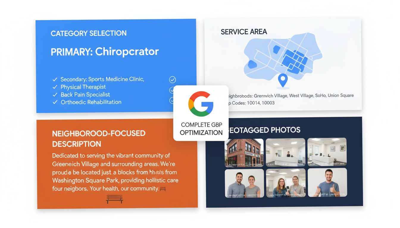 Four Google Business Profile elements optimized for hyperlocal neighborhood visibility and connection