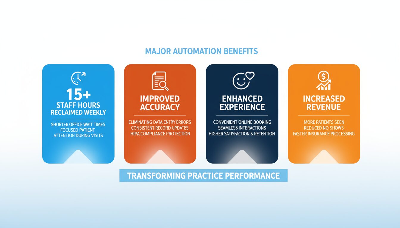 Four benefits showing time savings_ improved accuracy_ enhanced experience_ and increased revenue