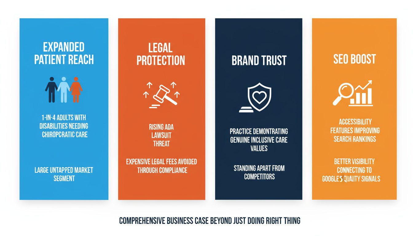 Four reasons accessibility matters including patient reach_ legal protection_ brand trust_ and SEO benefits
