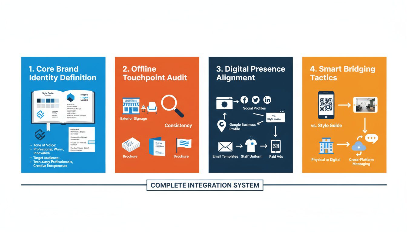 Four-step roadmap from brand definition through audits to digital alignment and bridging tactics