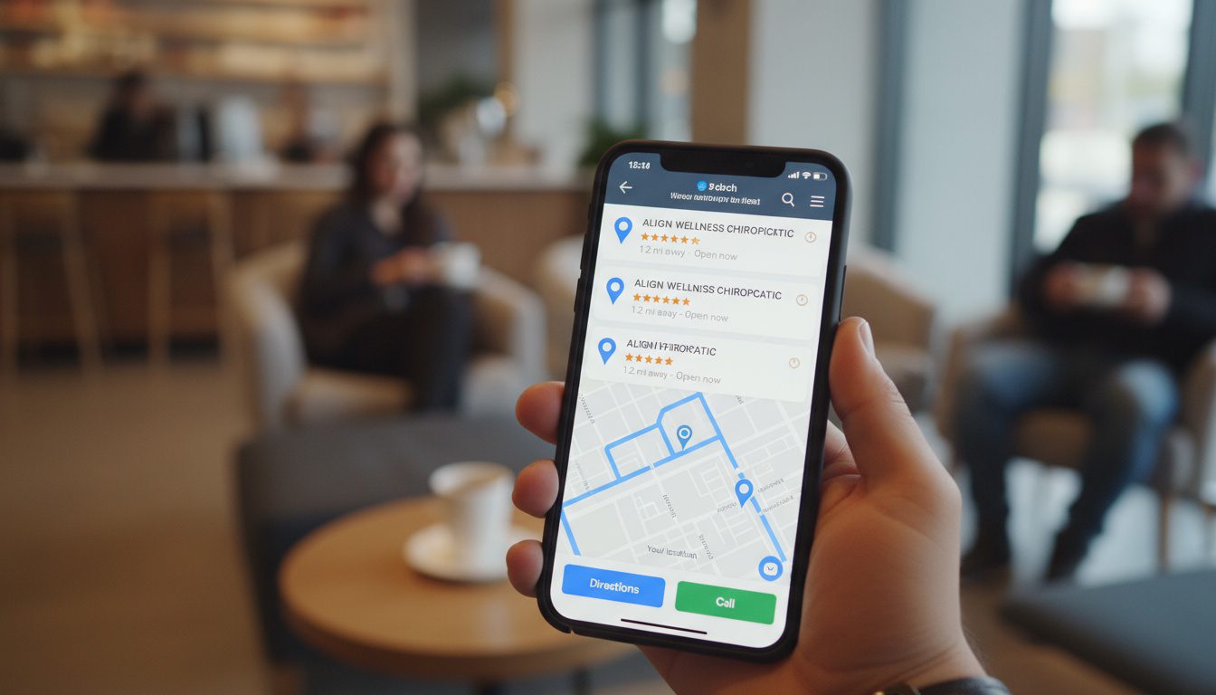 Google Maps local search results showing chiropractic practice ranking