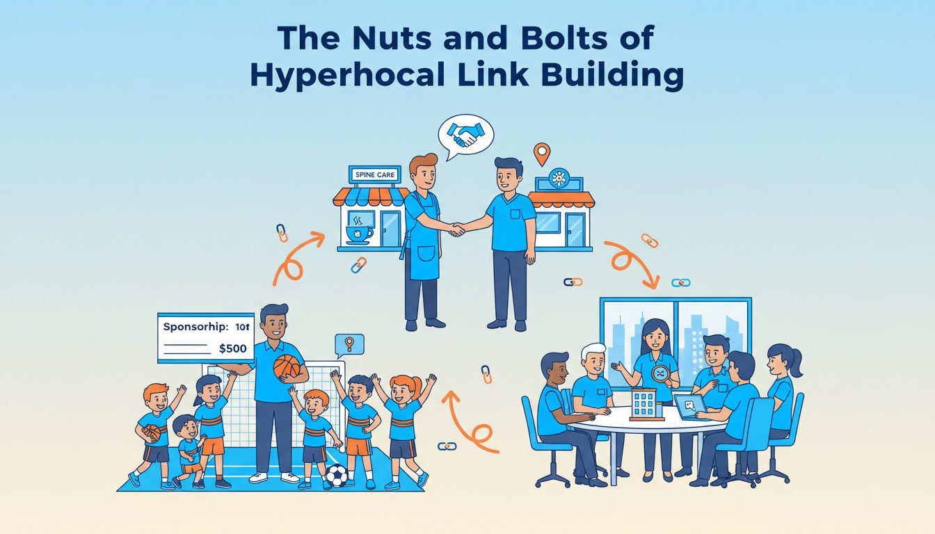 Hyperlocal link building strategies including local sponsorships and business partnerships