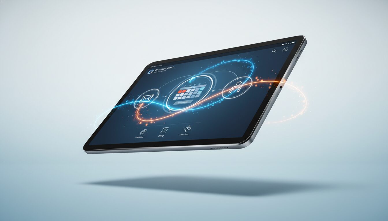 Integrated chiropractic marketing automation platform dashboard showing scheduling email and patient management features