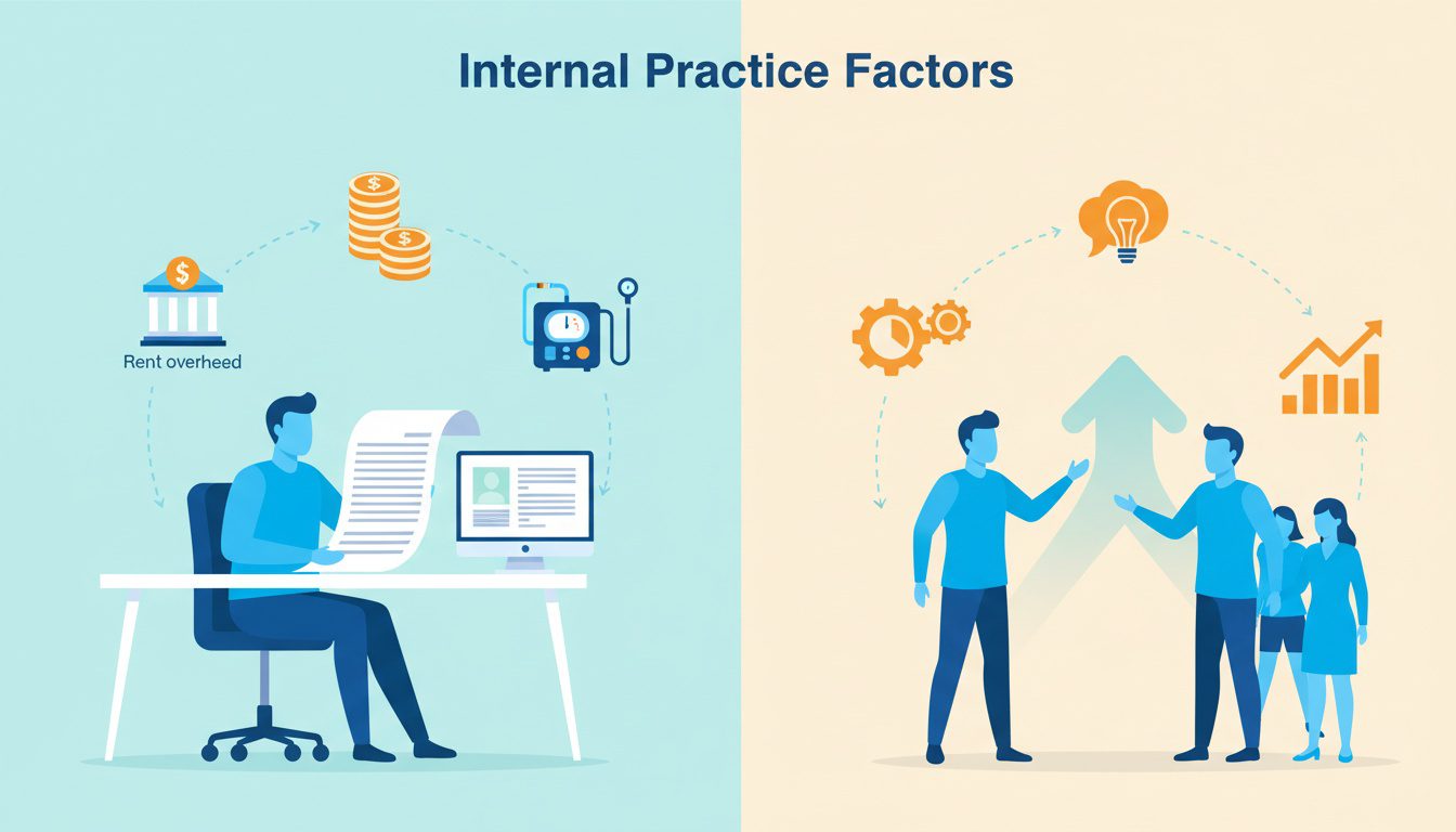 Internal factors affecting chiropractic practice pricing including overhead costs and services offered