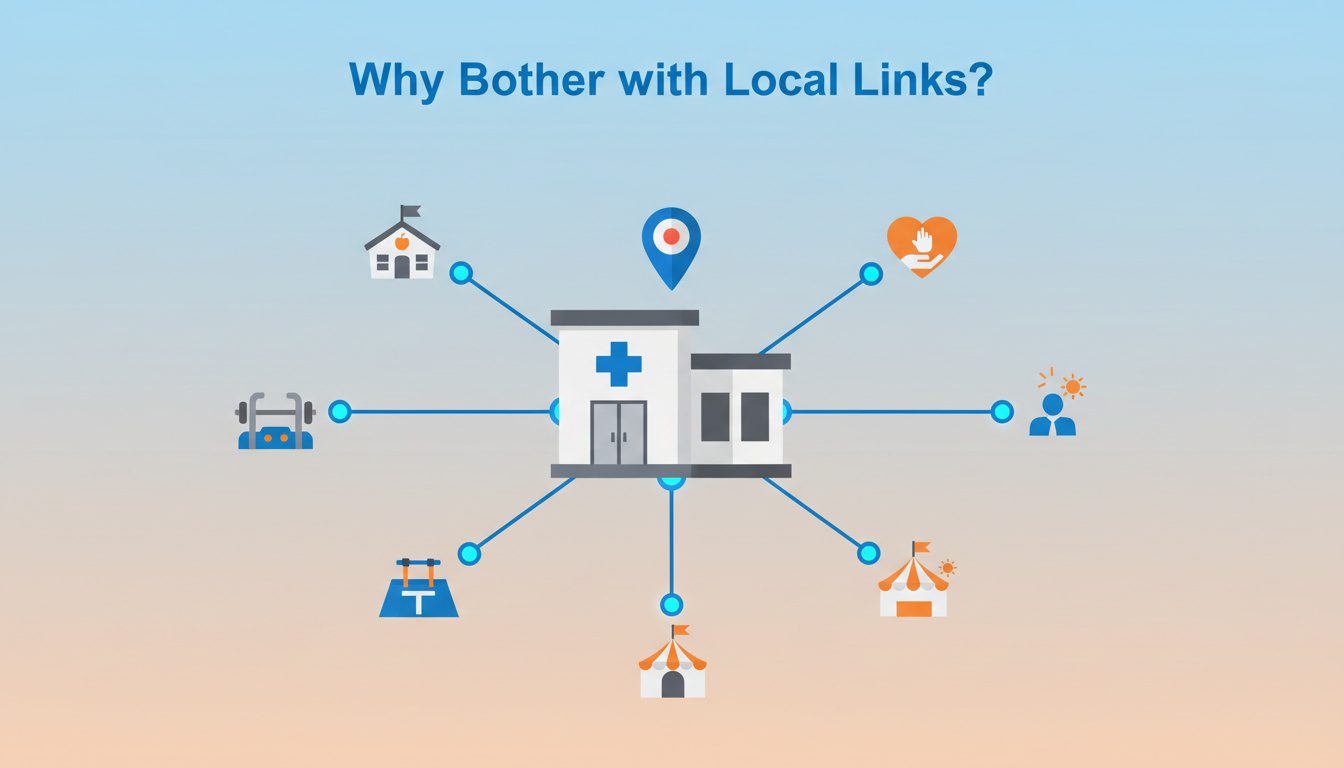 Local link building network connecting chiropractic clinic to community businesses
