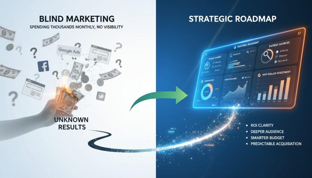 Marketing analytics transforming blind spending into strategic data-driven practice growth roadmap