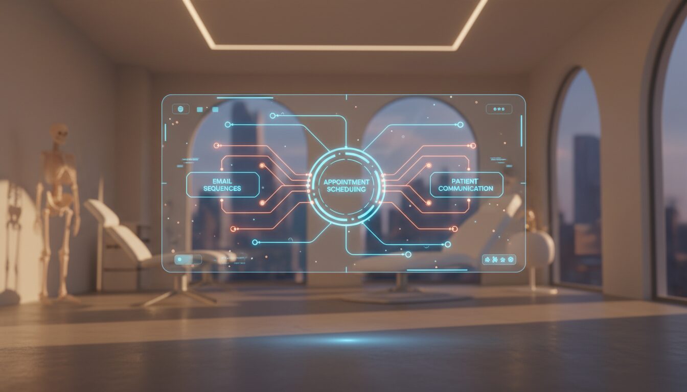 Marketing automation dashboard showing interconnected workflows for chiropractic practice patient communication scheduling and follow-up systems