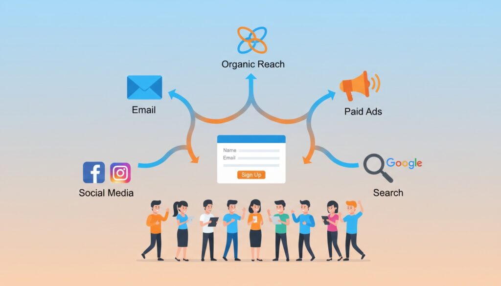 Multiple traffic sources for promoting chiropractic webinars including social media email and paid ads