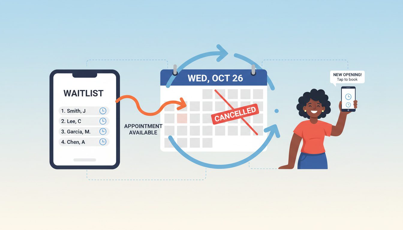 Patient waitlist system for chiropractic practice filling cancelled appointment slots efficiently