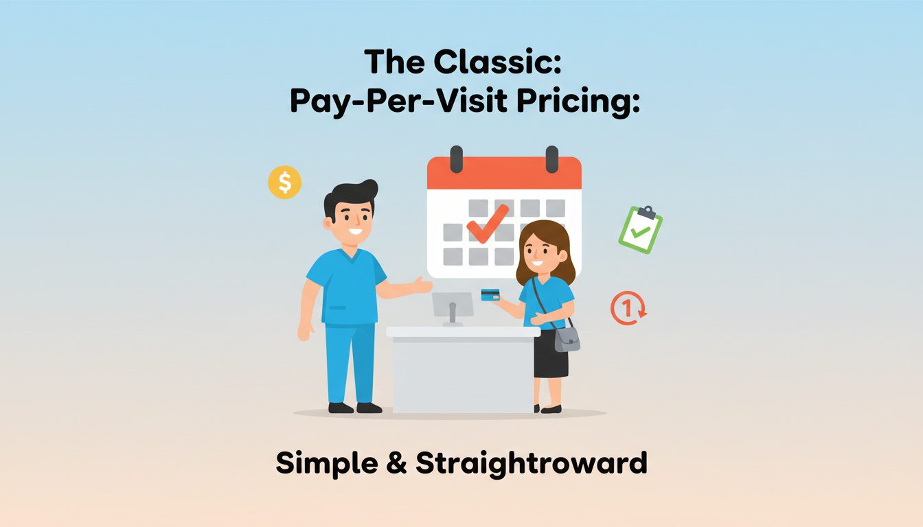 Pay per visit chiropractic pricing model with patient checking out at reception desk