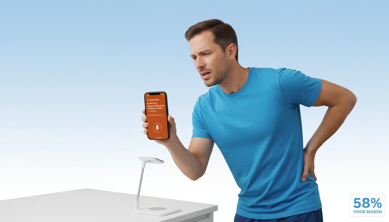 Person using voice search on phone asking for chiropractor with single answer result displayed