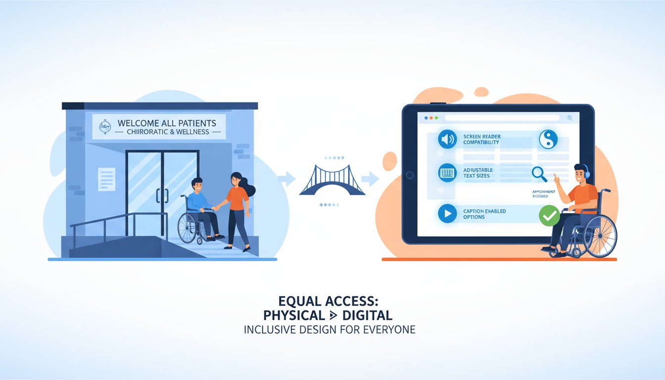 Physical wheelchair ramp paralleling digital accessibility features creating equal access for all patients