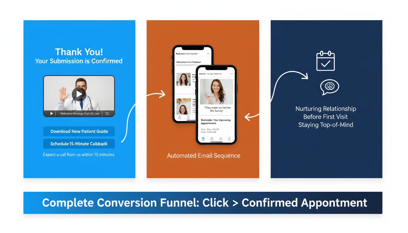Post-conversion experience with optimized thank you page and email nurturing sequence building relationshipRetry