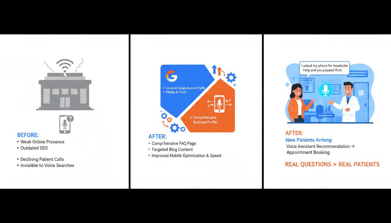 Practice transformation from voice search invisible to featured answer capturing ready-to-book patients