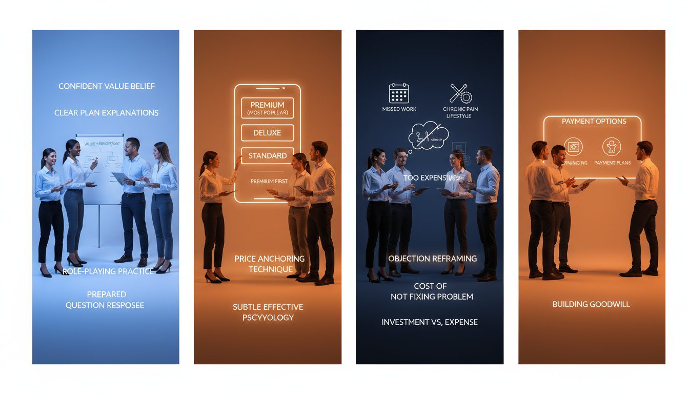 Pricing psychology showing confident presentation_ anchoring techniques_ and objection reframing strategies