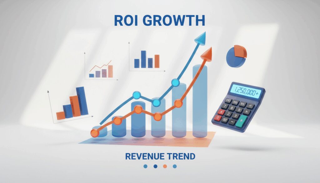 ROI calculation visualization showing positive revenue impact and return on investment from chiropractic marketing automation implementation