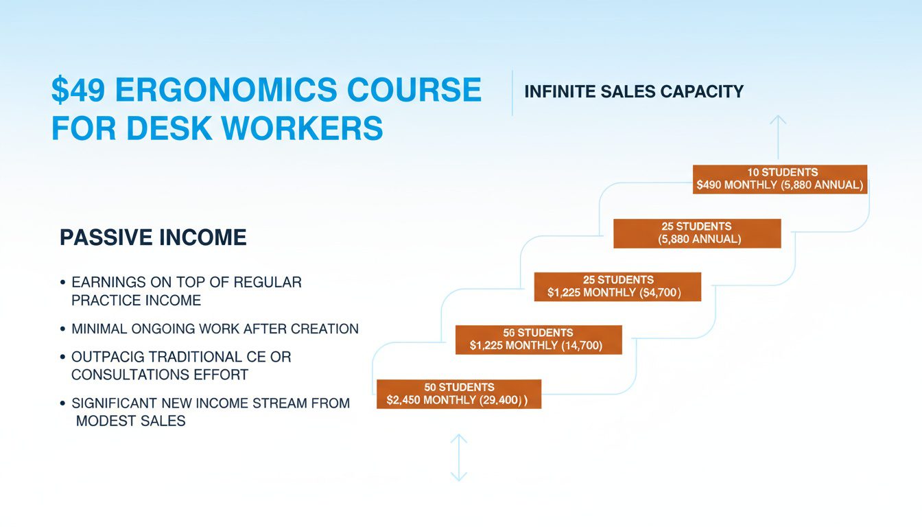 Revenue potential showing _49 course generating _5_880-_29_400 annually from modest student numbers