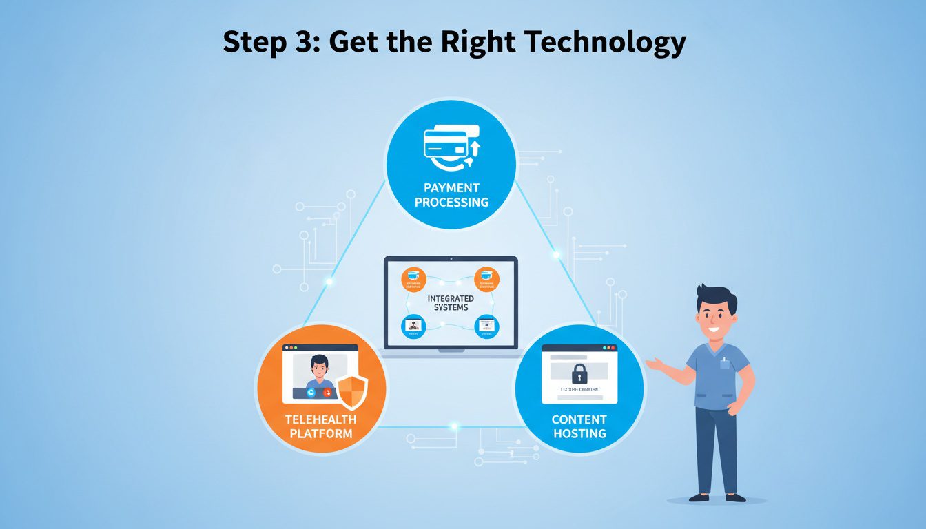 Technology stack for chiropractic hybrid memberships including billing telehealth and content platforms