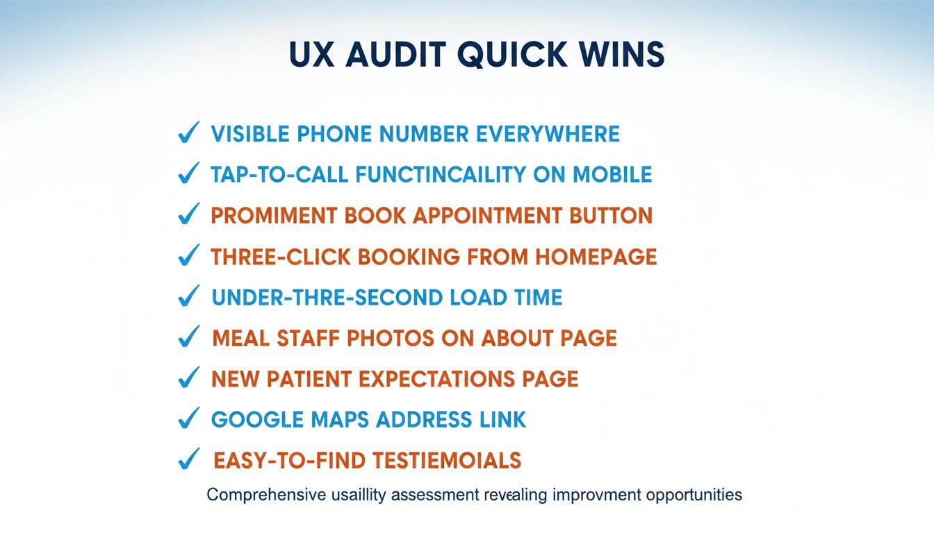 Ten-point UX checklist identifying quick improvement opportunities for patient-friendly website