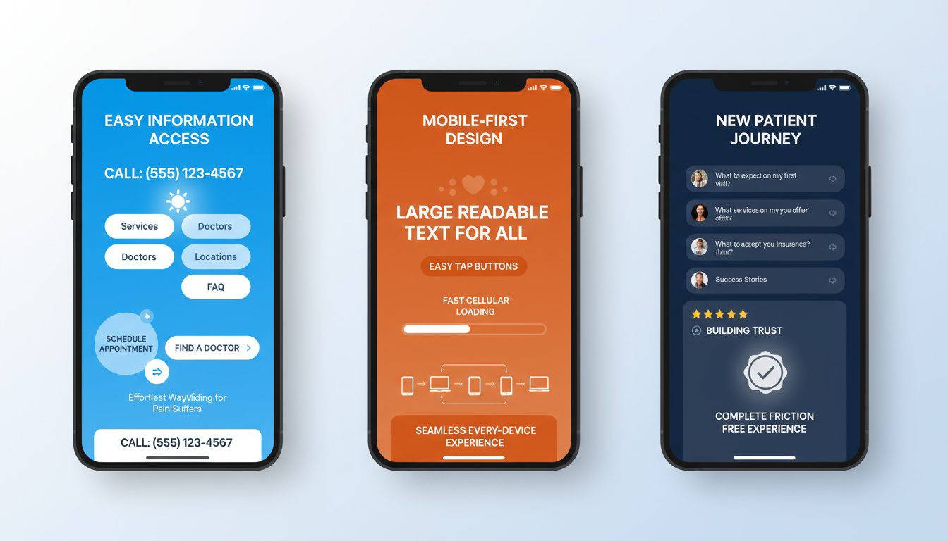 Three UX elements making information accessible_ mobile-friendly_ and addressing new patient concerns