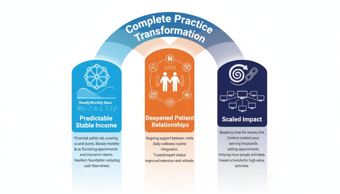 Three benefits showing stable income_ deeper patient relationships_ and scaled impact beyond appointment limits