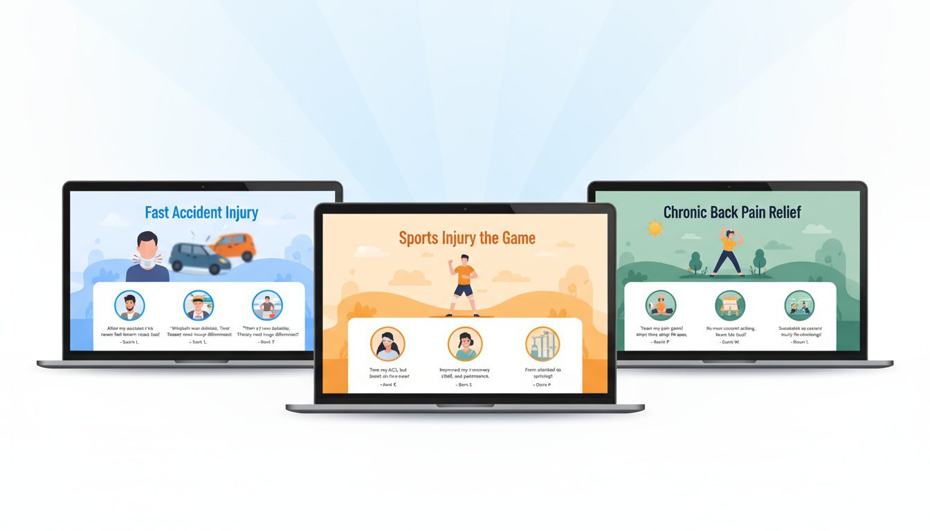Three condition-specific landing pages targeting different audiences
