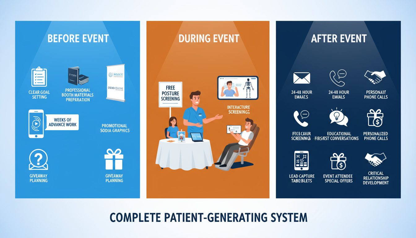 Three-phase event strategy from advance preparation through engagement to critical follow-up execution