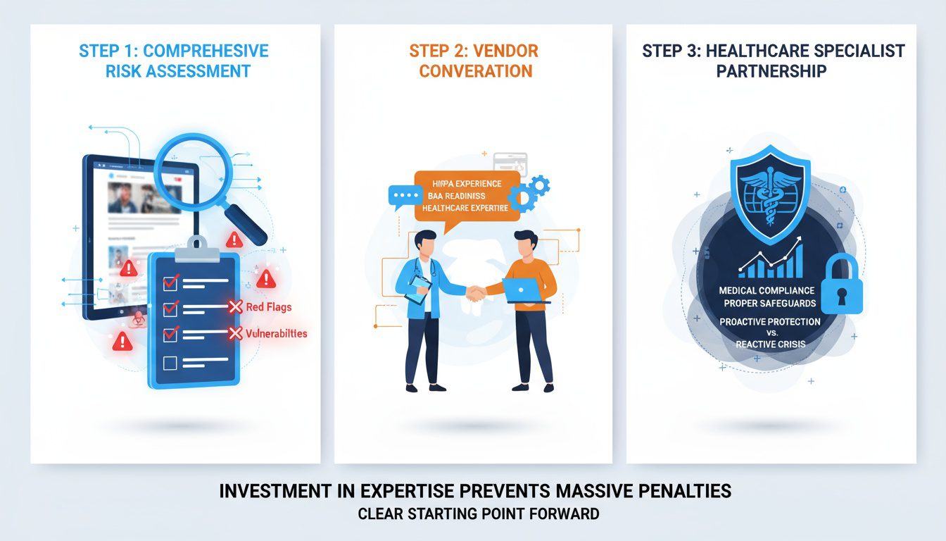 Three-step action plan from risk assessment through vendor evaluation to healthcare specialist partnership