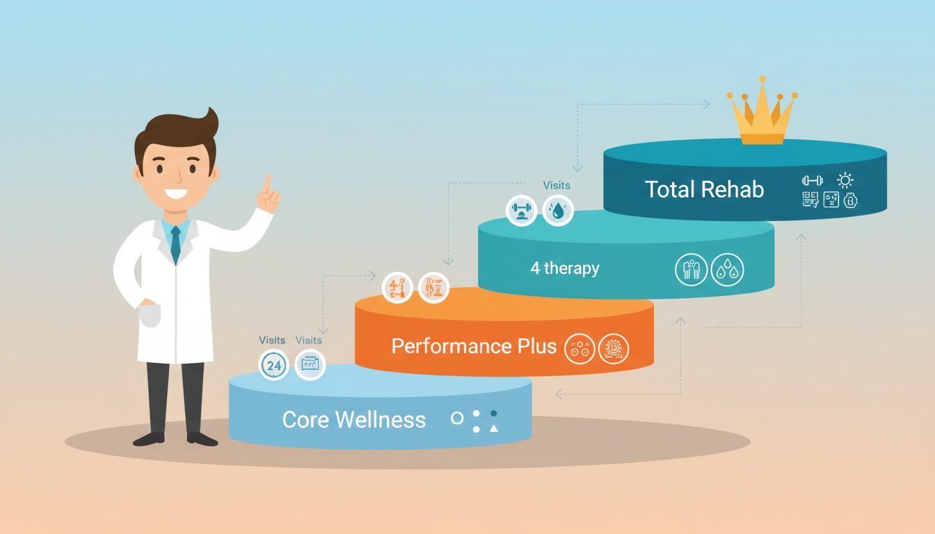 Three tier chiropractic membership structure with different service levels and pricing options