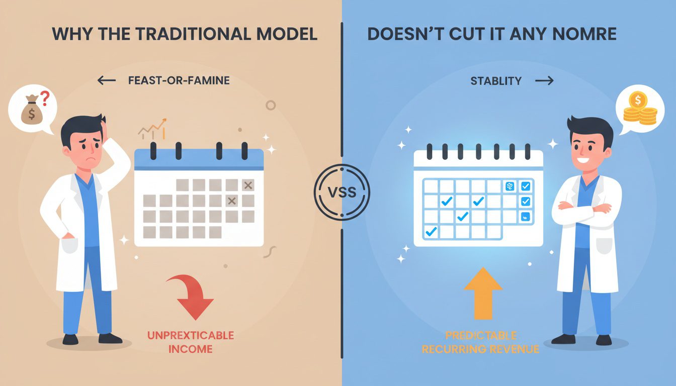 Traditional fee for service chiropractic model versus predictable membership revenue