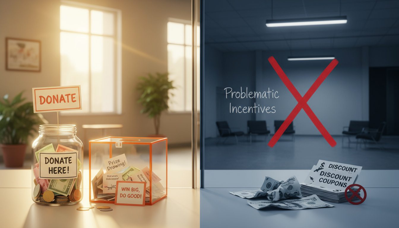 Visual comparison of ethical review incentives versus prohibited payment practices
