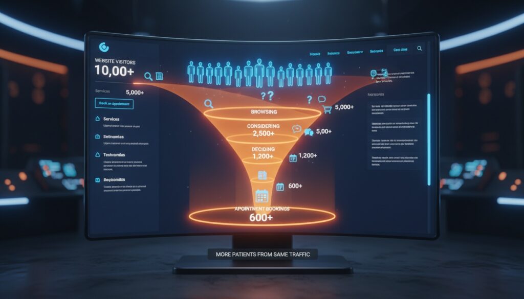 Visual representation of chiropractic website conversion rate optimization showing how more visitors become patients through strategic improvements