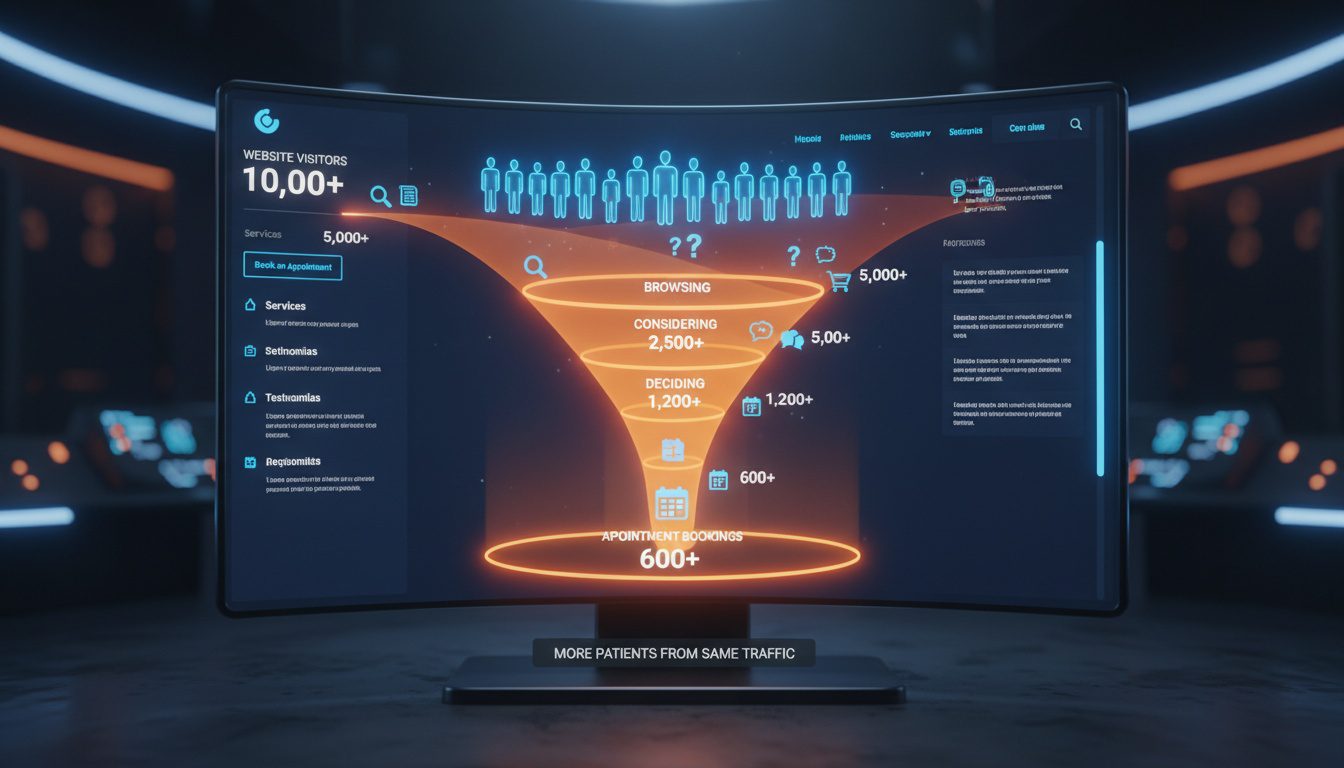 Visual representation of chiropractic website conversion rate optimization showing how more visitors become patients through strategic improvements