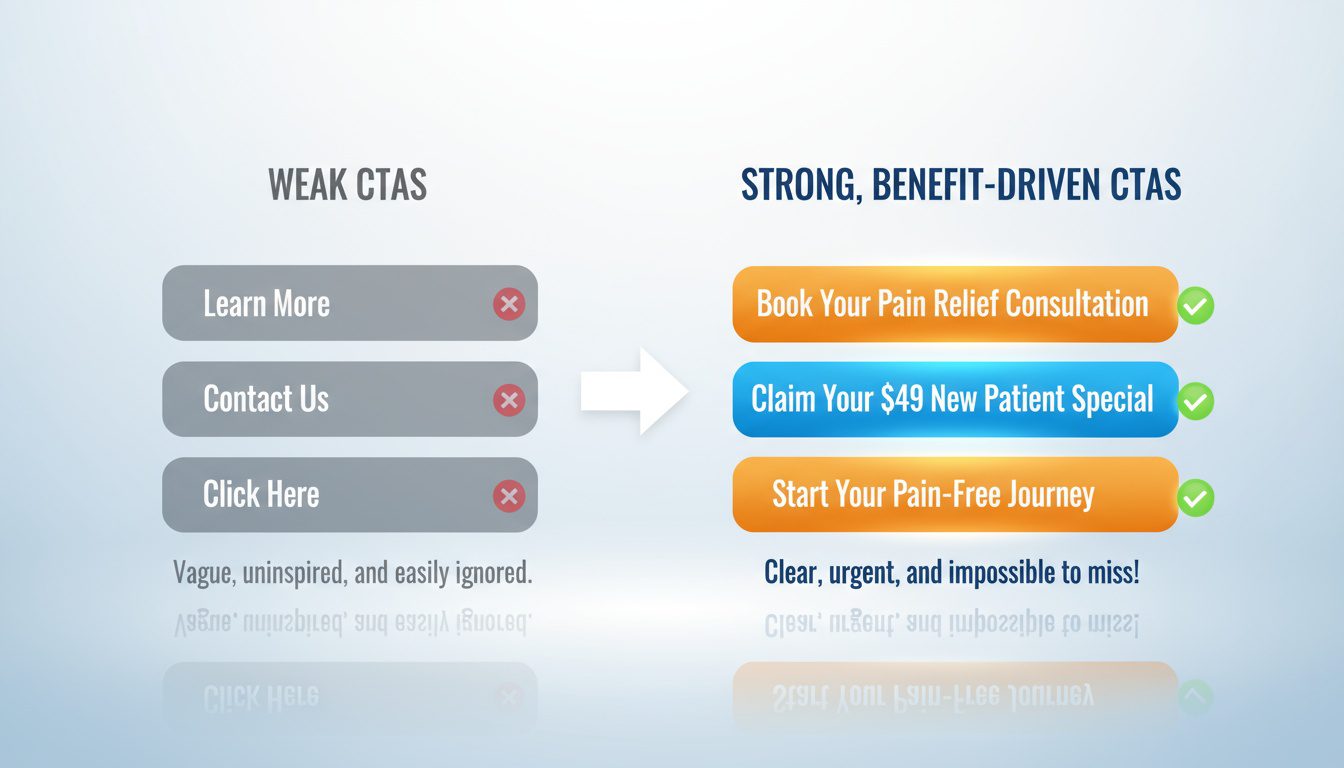 Weak versus strong CTAs showing benefit-oriented action language driving appointment bookings