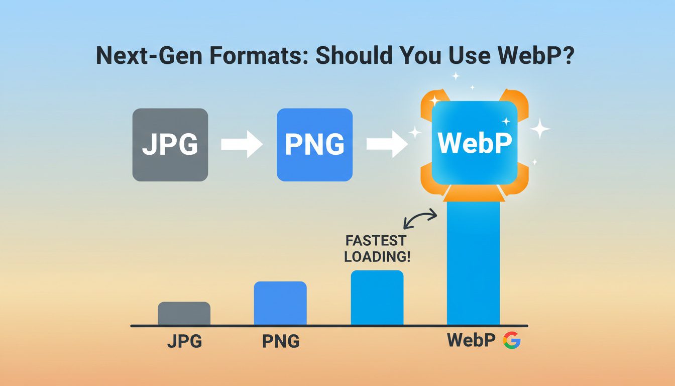 WebP image format comparison showing faster loading than JPEG and PNG