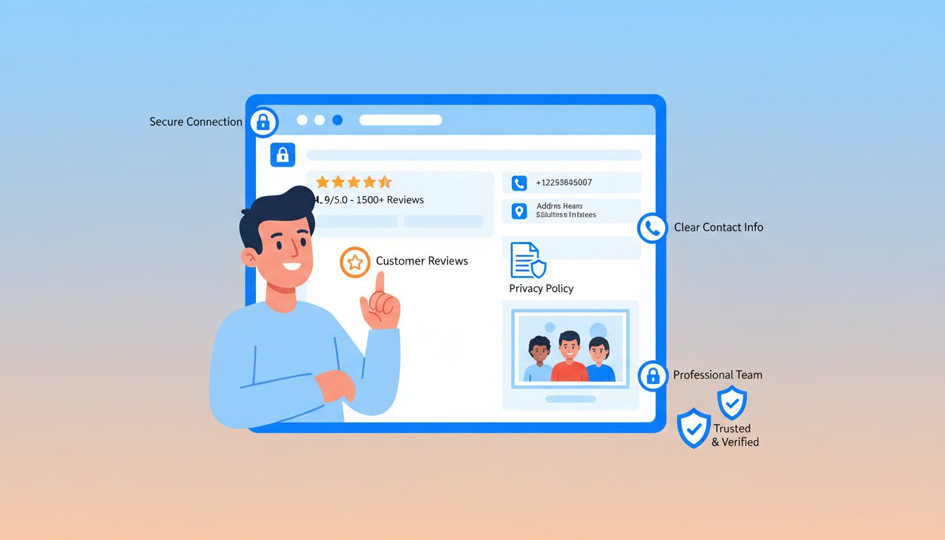 Website trust signals including HTTPS security patient reviews clear contact information and professional credentials display