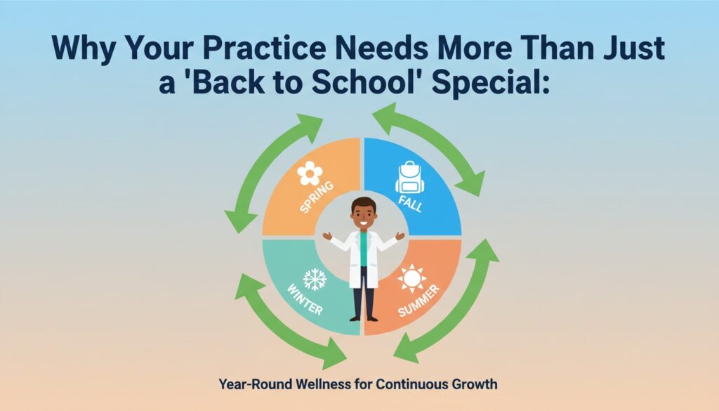 Year round chiropractic marketing calendar showing seasonal campaigns for consistent patient flow