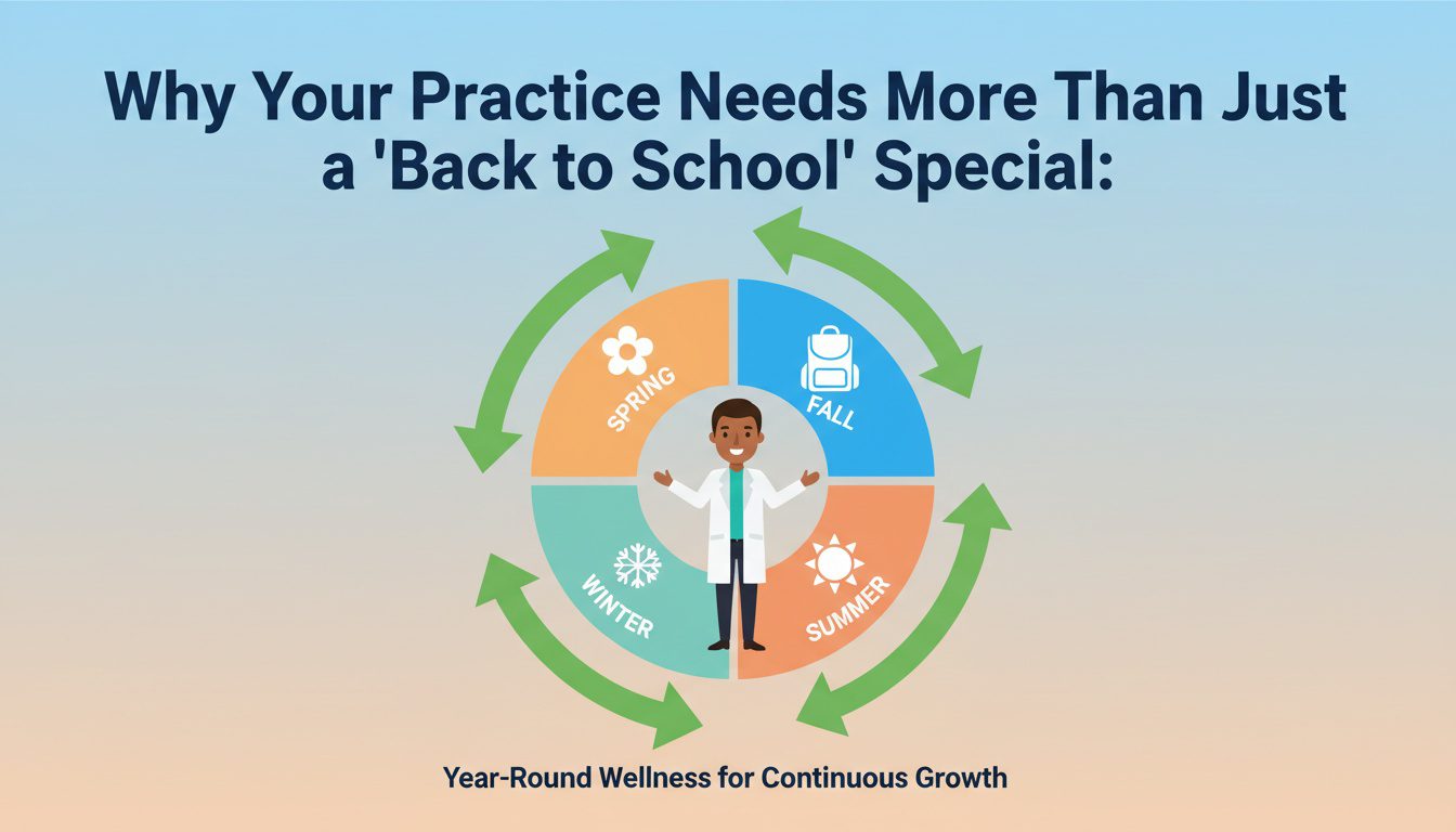 Year round chiropractic marketing calendar showing seasonal campaigns for consistent patient flow