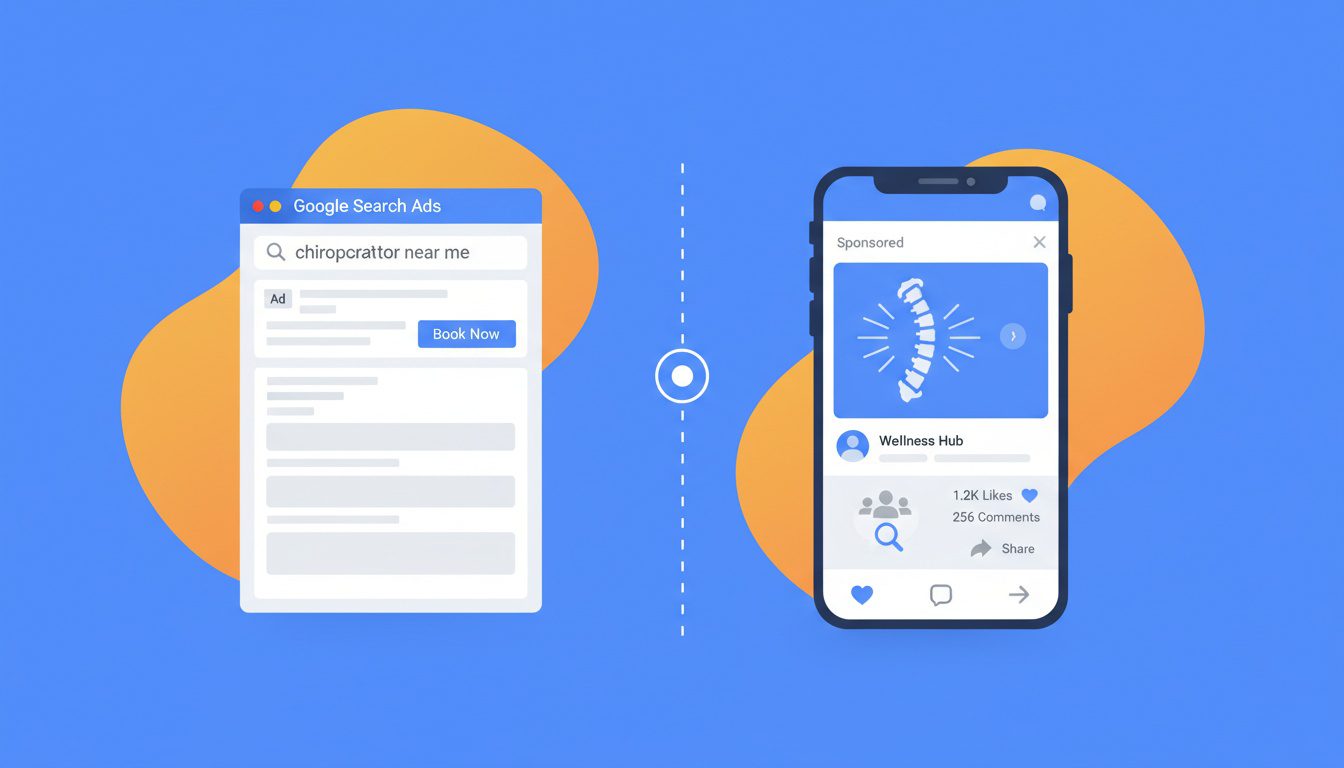 chiropractic paid advertising comparison showing Google Ads and Facebook Ads lead generation