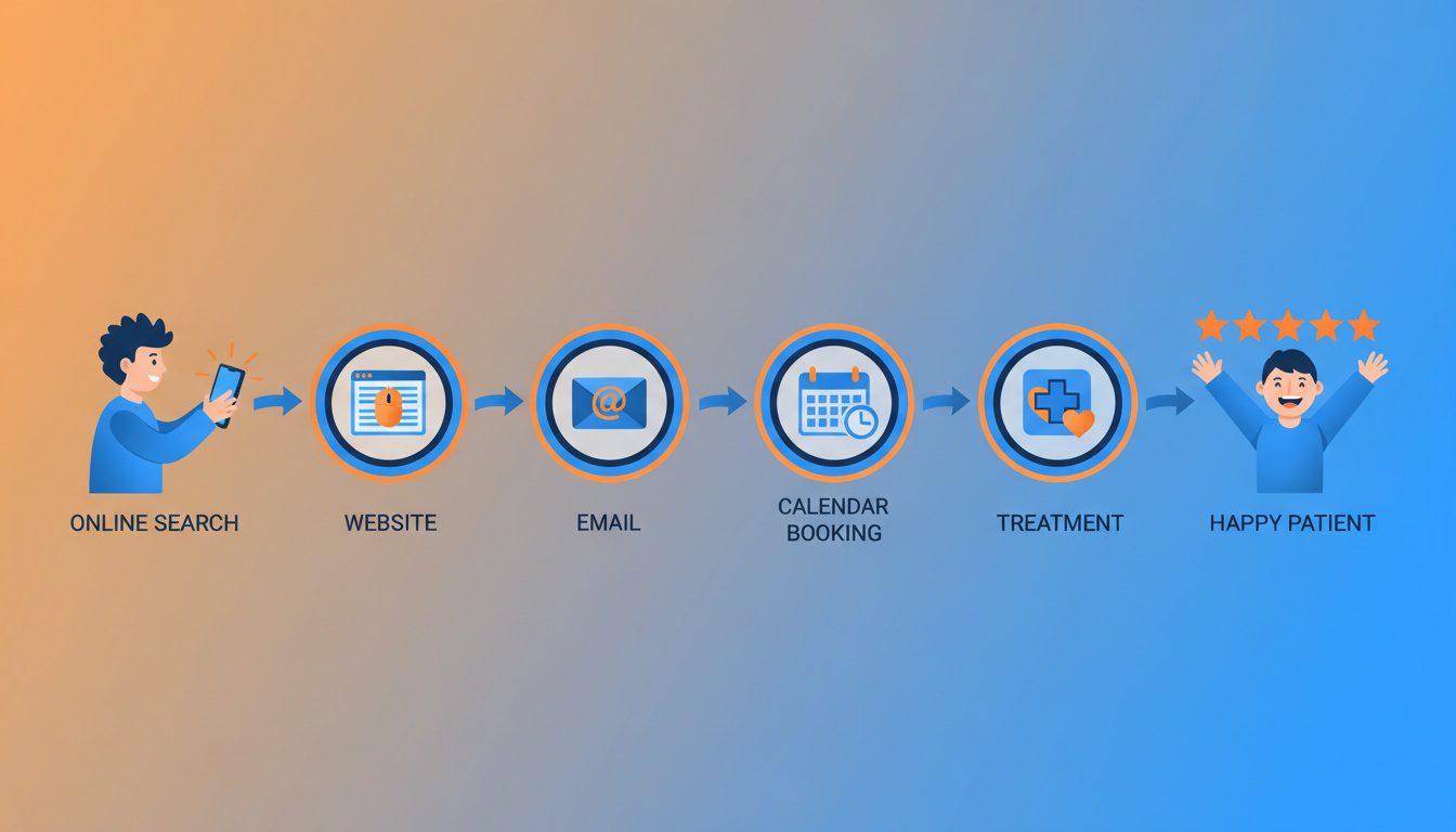 chiropractic patient acquisition funnel showing complete journey from online search to loyal patient