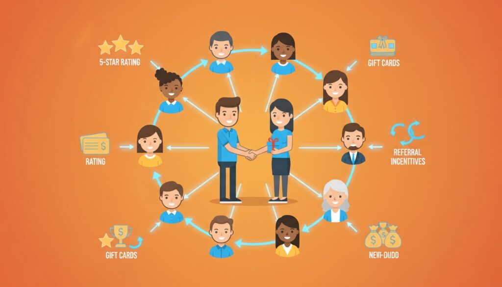 chiropractic patient referral network showing existing patients connecting new patients through word of mouth