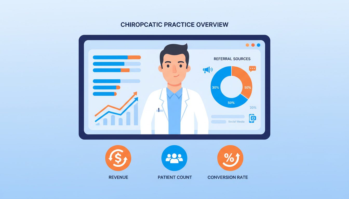 chiropractic referral program analytics dashboard showing key performance metrics and growth trends