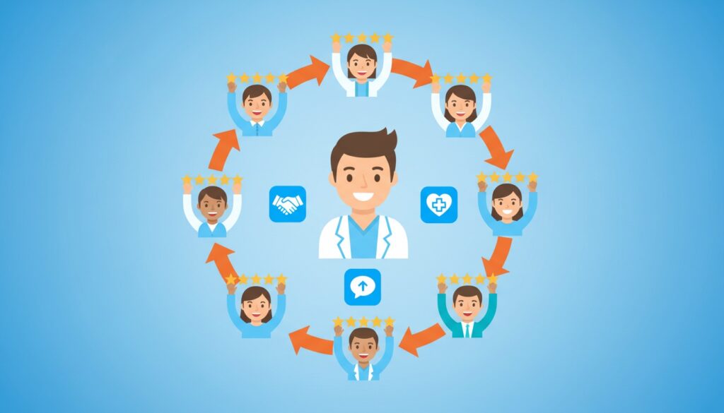 chiropractic referral program growth cycle showing continuous patient recommendations